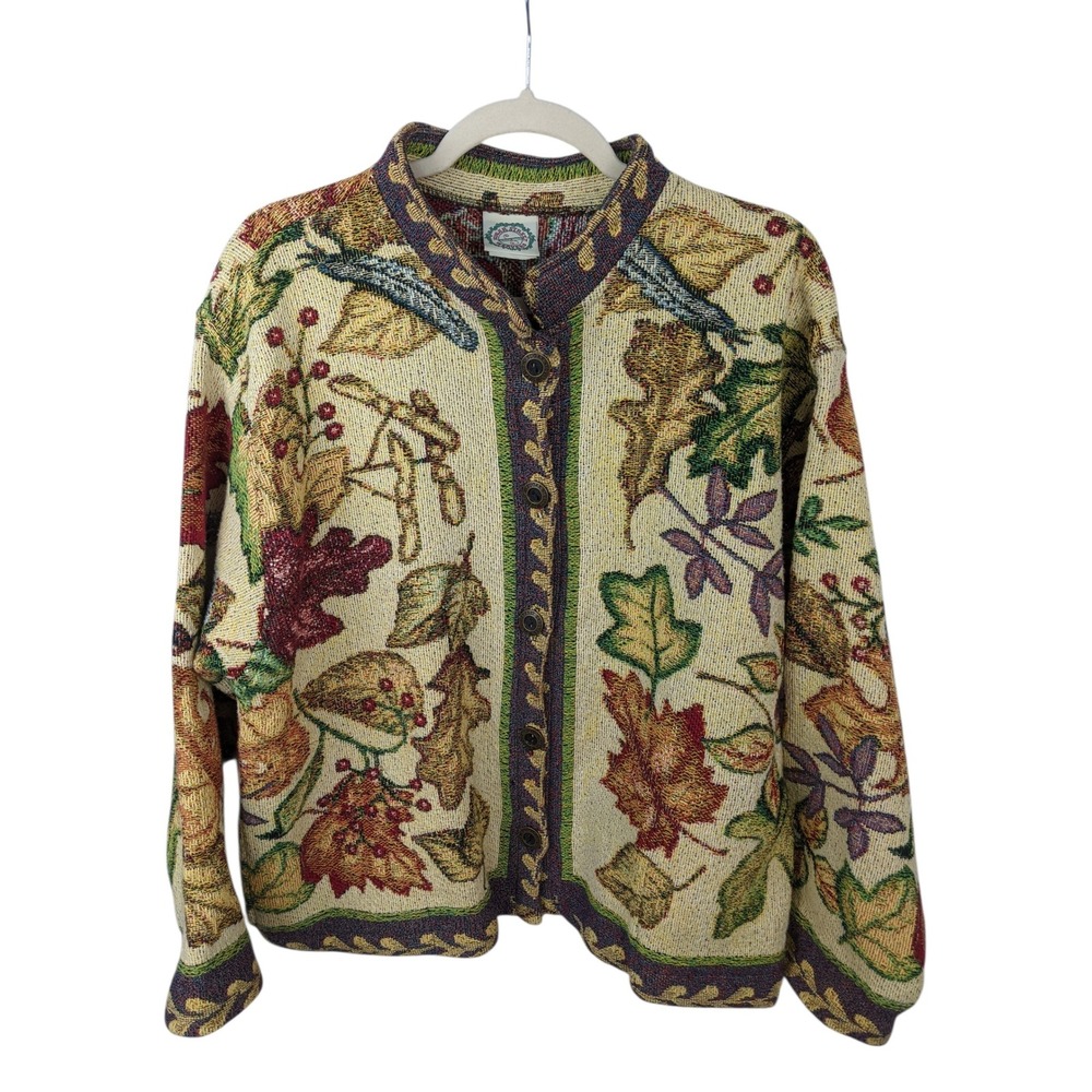 Sugar Street Weavers Tapestry Jacket Womens XL Cotton Autumn Leaf Woven Cardigan
